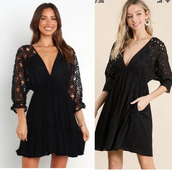 Petal + Pup Lace puff sleeves Deep V-Neck Party Cocktail mini Dress Black US 4‎ - Image 2