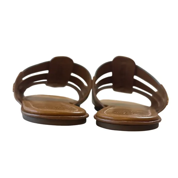 Tory Burch Ines Multi Strap Slides‎ Tan Blue White Leather Sandals 11 - Image 4