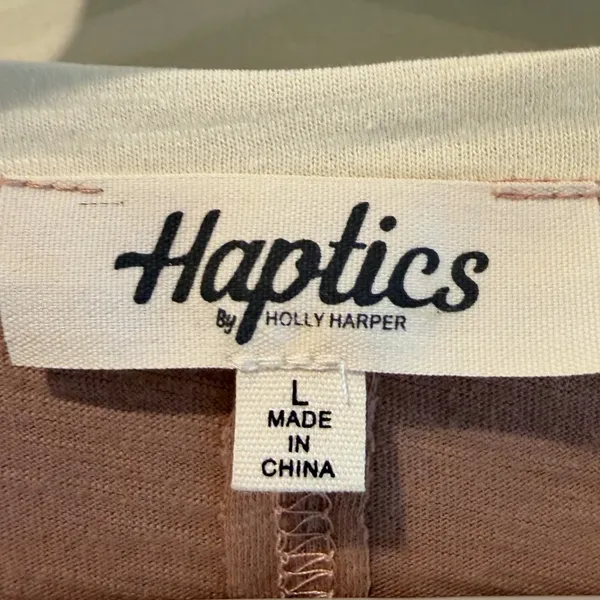 Haptics Peace Sign Graphic Tee Cream Brown Boho Patchwork Oversized Womens Large - Image 4