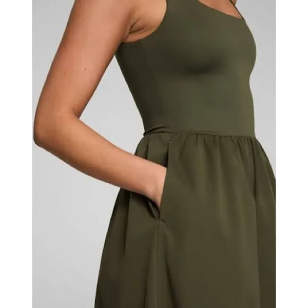 Spanx Jersey Scoop Neck Tank Midi Dress Dark Pine Olive A-Line Maxi Sundress S - Image 3