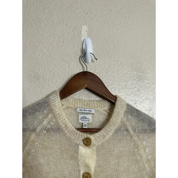 L.L.Bean Mohair Cardigan Sweater Fuzzy Sheer Halo Knit Ivory Womans XS - Image 9