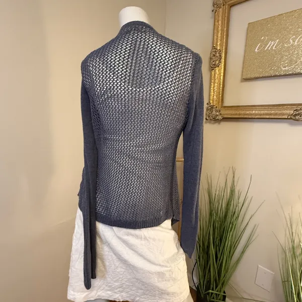 Abercrombie & Fitch Vintage Sweater Dusty Blue Open Knit Waterfall Cardigan M/L - Image 8