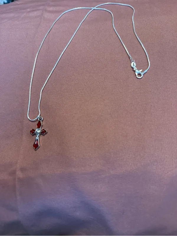 Sterling Silver 925 Red Cross Pendant Necklace - Women Jewelry - Image 3