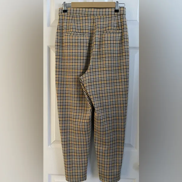 Free People Posey Plaid High Waisted Pleated Carrot Trousers Pants Yellow - Image 5
