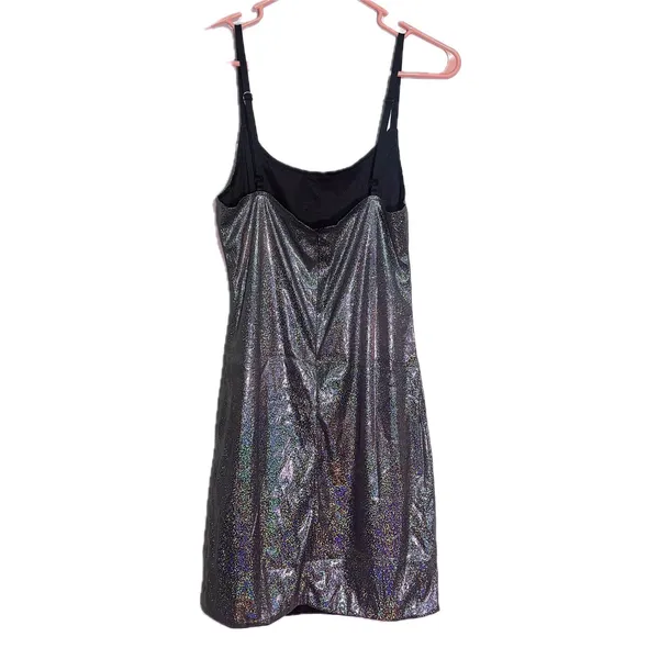 NWT Womens Silver Holographic Metallic Bodycon Party Midi Dress Medium - Image 4