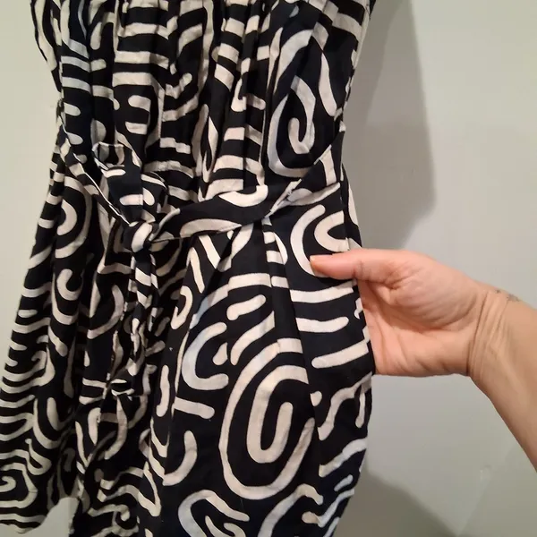 Banana Republic Factory Linen Blend Mini Dress Abstract Black/Beige sz M Pockets - Image 9