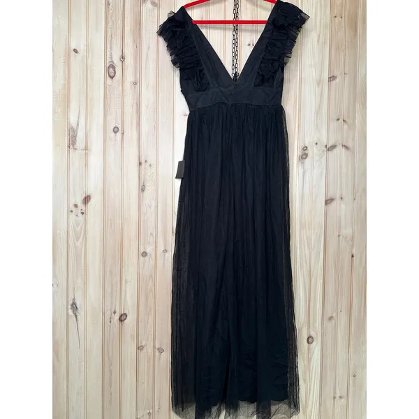 NWT Lulus Simply Delighted Black Mesh Ruffle Backless Maxi Dress Whimsigoth Sz L - Image 7