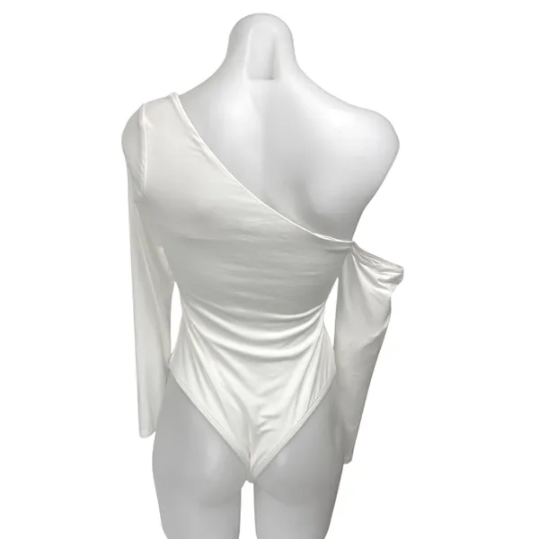 Superdown Womens White Off Shoulder Long Sleeve Thong Bodysuit Blouse Top Size S - Image 2