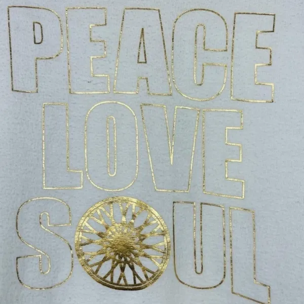 Soulcycle Peace Love Soul Hacci Crew Neck White Gold Pullover Shirt M - Image 4