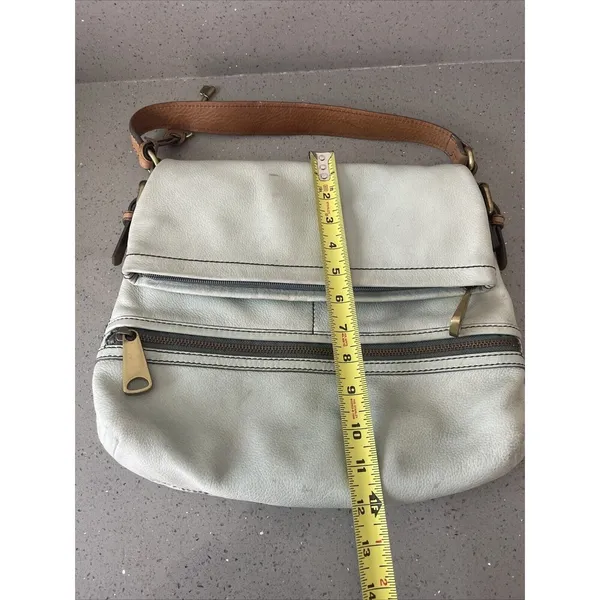 FOSSIL Explorer Flap Foldover Hobo Light blue Leather Slouch Shoulder Bag - Image 16