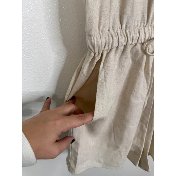 Baltic Born Oatmeal Beige Linen Blend Button Front‎ Romper Small AM2680 - Image 3