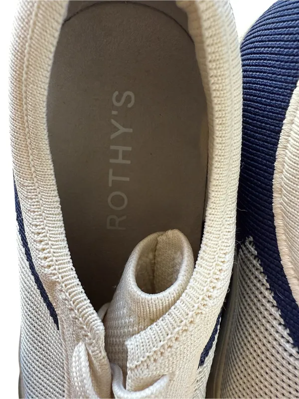 Rothy’s The Court Sneaker Cream Navy Knit Lace-Up Shoes Women’s Size 9 - Image 6