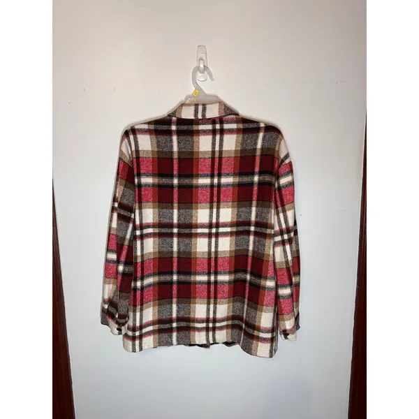 Womens Plaid Shacket Jacket Red Brown White Flannel Style Button Front Size L Size L - Image 2