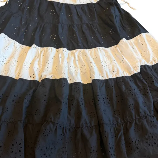 Hutch x Anthropologie Black White Tiered Maxi Skirt Eyelet Cotton Size Small - Image 6