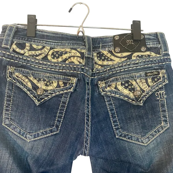 Miss Me Blue Easy Boot Distressed Embellished Classic Denim Jeans Women Sz 29 - Image 5