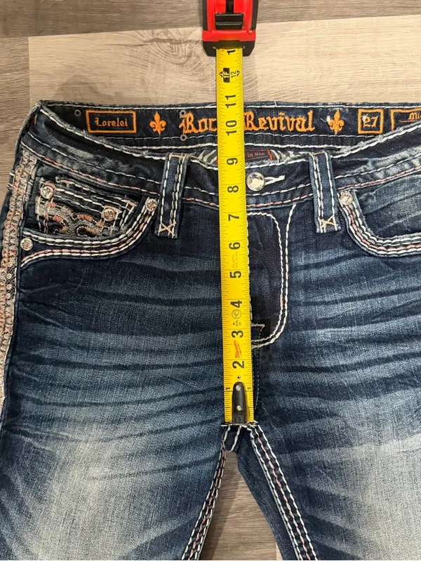 Rock Revival Womens Lorelei Mid Rise Straight Embellished Jeans Size 27 - Image 3