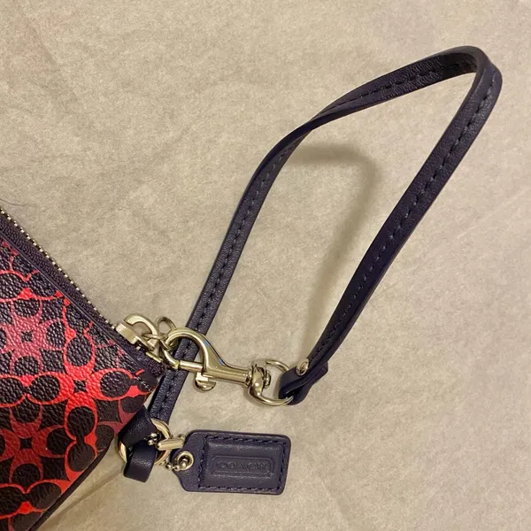 Coach wristlet wallet pouch with signature logo red dark blue - Image 4