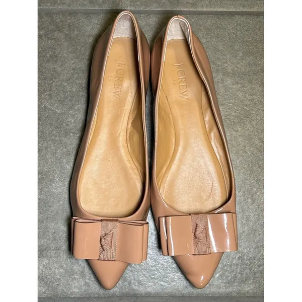 J. Crew Patent Faux Leather Pointed Toe Ballet Bow Flats Women’s Shoe Size 7.5 - Image 2