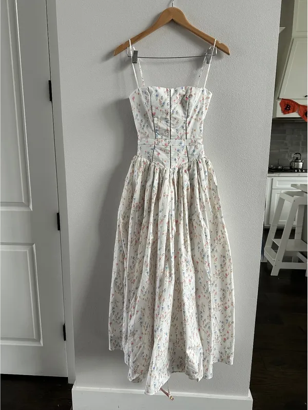 HOUSE OF CB Ysabella White Posy Print Cotton Maxi Sundress NEW Size XS - Image 2