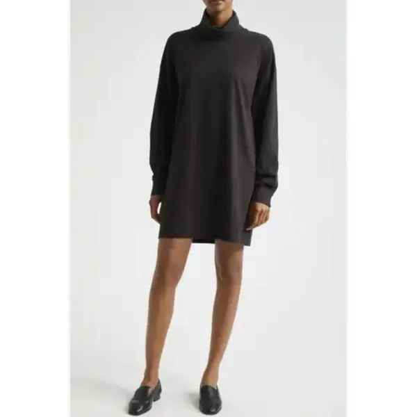 ATM Anthony Thomas Melillo Jersey Turtleneck Dress Black‎ Size Large Button Cuff - Image 9