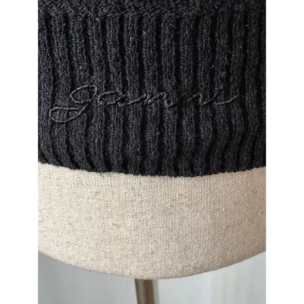Ganni Sweater Women Small Black Linen Cotton Blend Textured Knit Ruffle Collar‎ - Image 7