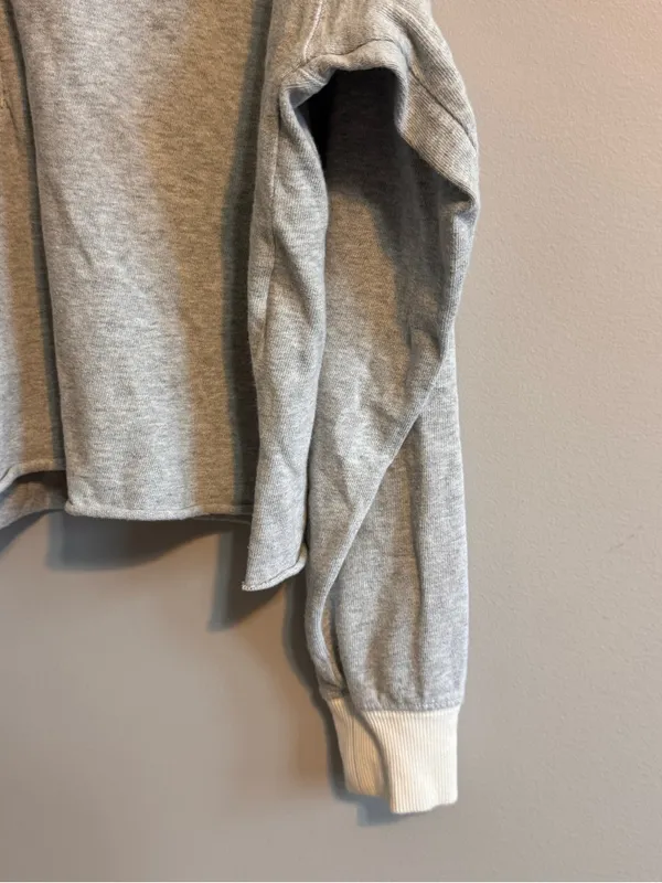 Aerie Gray Cropped Rugby Polo Sweatshirt White Collar Women’s S - Image 6