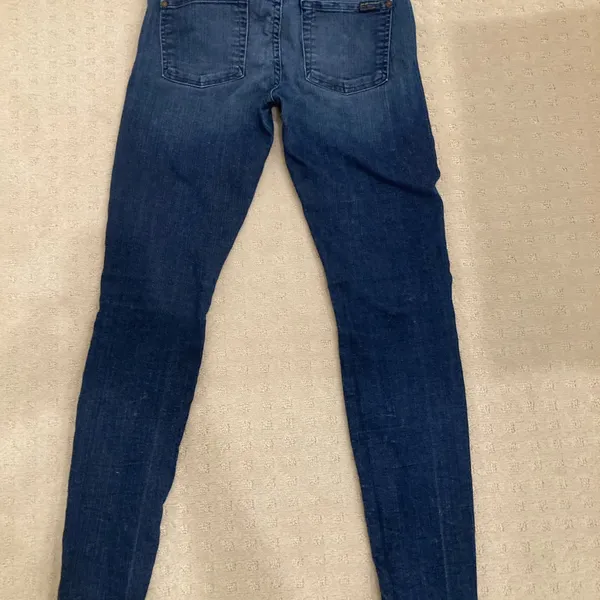 7 For All Mankind The Skinny Jeans Blue Mid Rise Stretch Denim Size 28 - Image 4