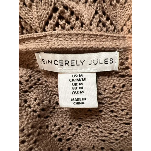 Sincerely Jules Brown Pointelle Crop Sweater Festival Boho Fairy Open Knit - Image 5