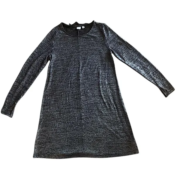 Gap Womens Metallic Silver Black Shimmering Glitter Baby‎ Doll Dress Size M - Image 2