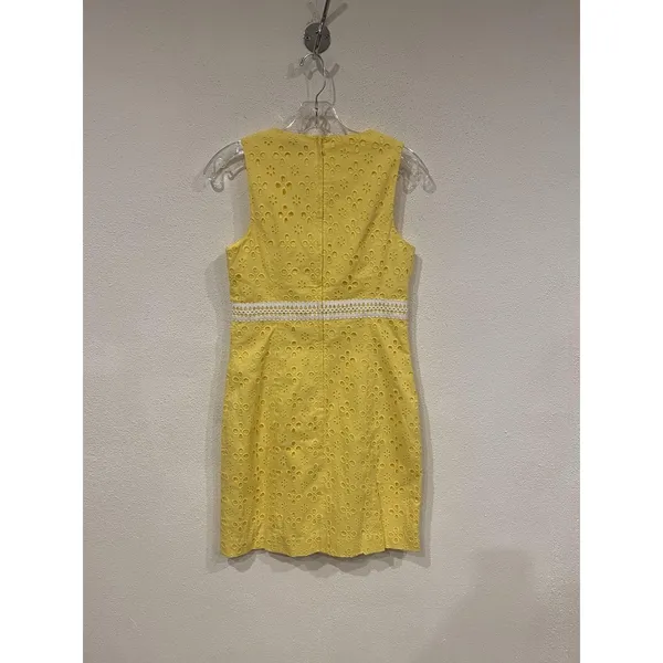 Lilly Pulitzer Railee Dress Womens 0 Yellow Floral Sheath Sleeveless Mini Eyelet - Image 4