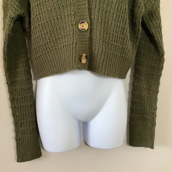 Mossy Green Cottagecore Goblincore Forest‎ Fairy Button Up Knitted Cardigan XS - Image 3