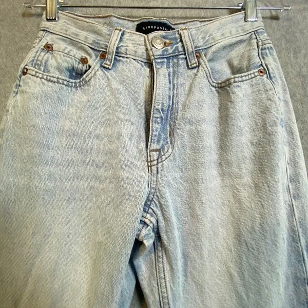 Aeropostale High Rise Baggy Jeans Women 00 Reg Light Wash Denim Retro Y2K EUC - Image 3