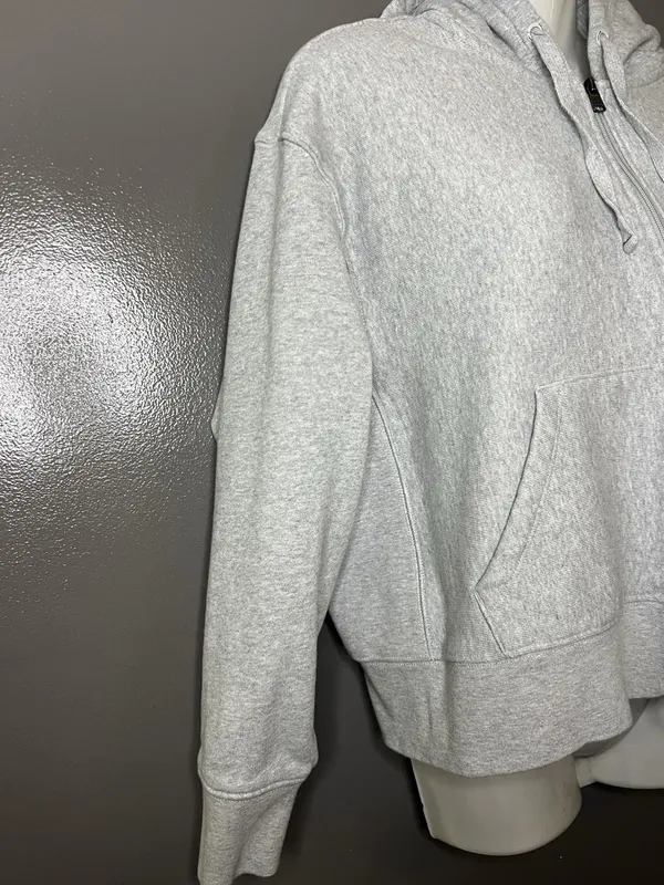 Champion Hoodie Womens XL Gray Full Zip Fleece Cropped Sweatshirt Logo Athletic - Image 3