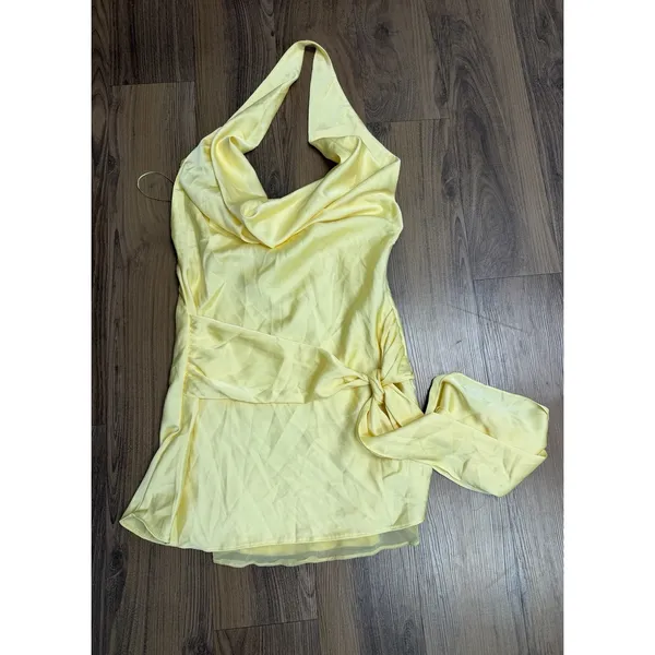 Zara Yellow Satin Silky Halter Mini Dress Kate Hudson Low Back Summer 90s Y2K - Image 3