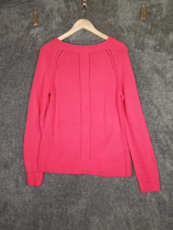 Lilly Pulitzer Bright Pink Cable Knit Crewneck Sweater Seana Pullover Womens L - Image 4