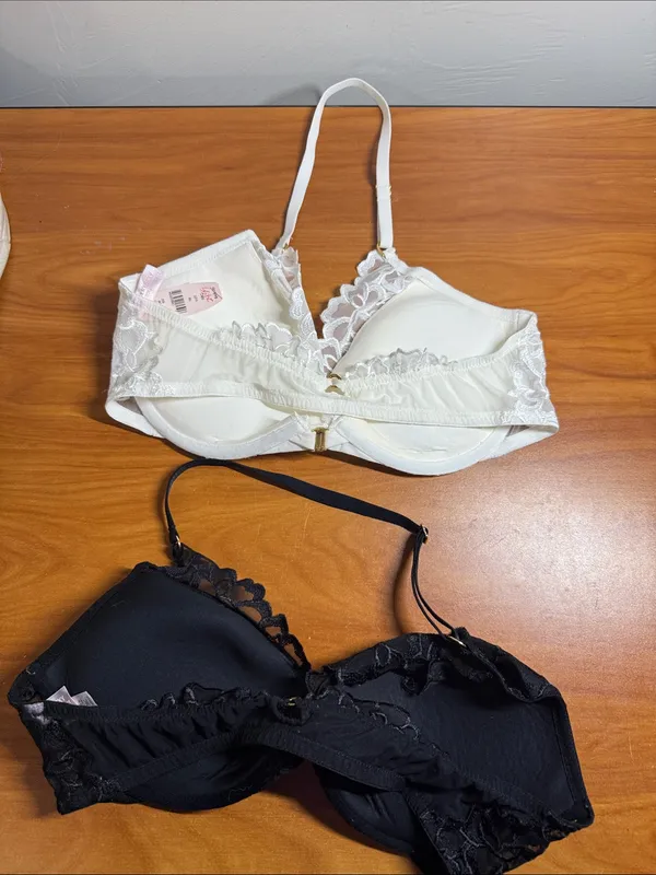 2 Victorias Secret Pushup Bras Lace Front Closure Black White Halter Neck 38C - Image 4