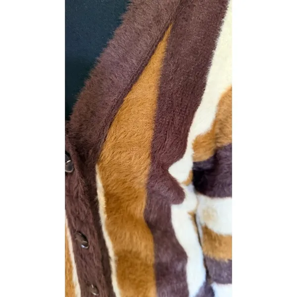 Industry Republic Clothing Women’s Large Fuzzy Striped Cardigan Brown Cream - Image 3