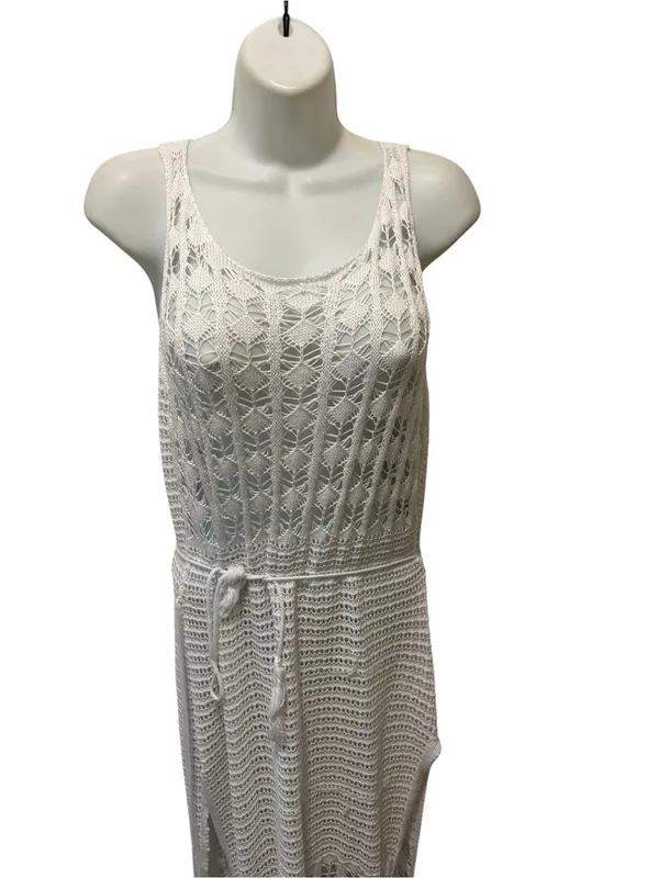 Boutique Crochet Beachy Maxi Dress Sz M Tied Waist Swim Cover Summer Boho - Image 4