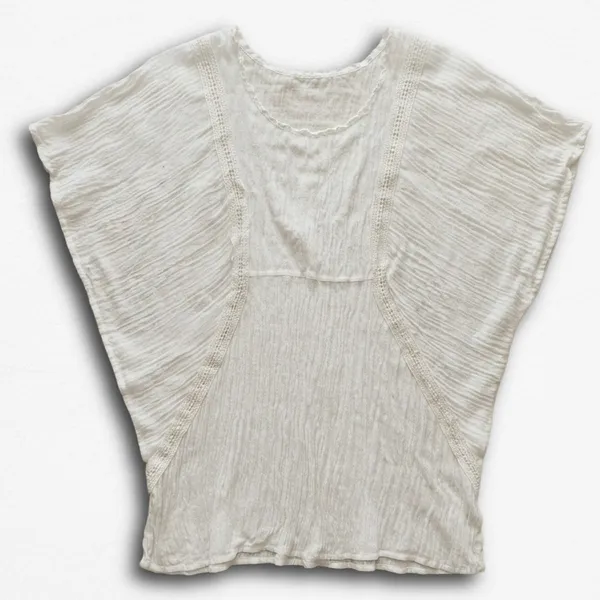 White Gauze Swim Coverup Boho Crochet Lace Trim Dolman Sleeve Top‎ - Image 2