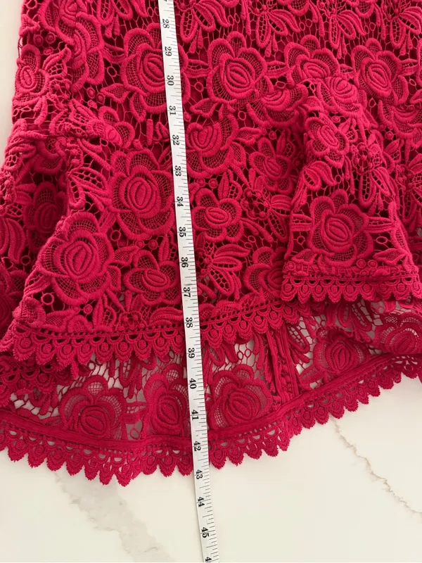 Tracy Reese Red Floral Lace High-Low Dress - Image 10