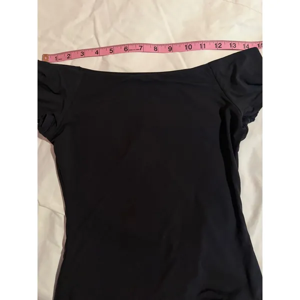 Unbranded Black Off The Shoulder‎ Short Sleeve Boat Neck Slim Fit Top Small - Image 3