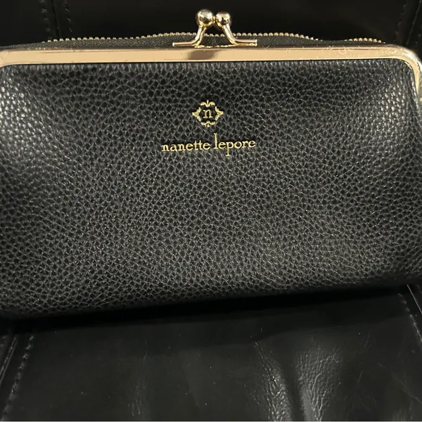 Nanette Lepore Black Textured Wallet with Gold Trim crossbody. NWOT - Image 3