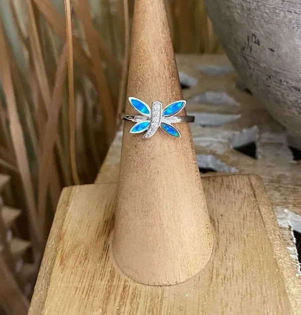 Dragonfly Blue Opal & Cz Sterling Silver Ring 5,6 - Image 3
