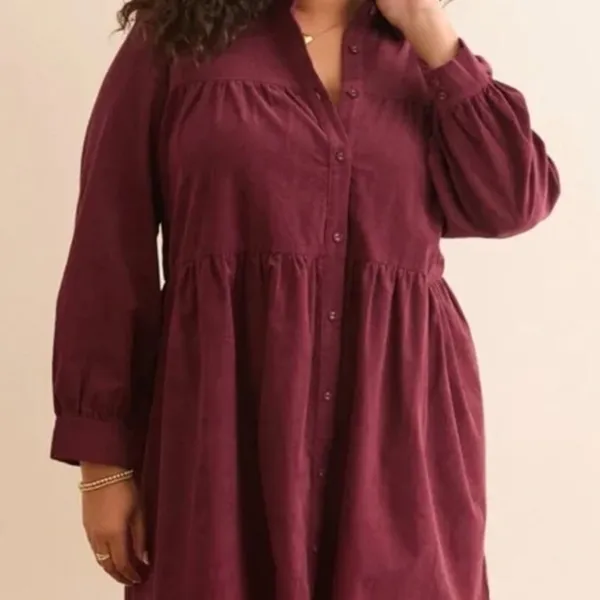 Arula Burgundy Corduroy Tiered Short Dress 1X NWT - Image 5