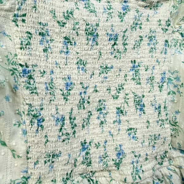Mine Floral Swiss Dot Crop Top Lace Ribbon Puff Sleeve White Blue Women's‎ L - Image 7