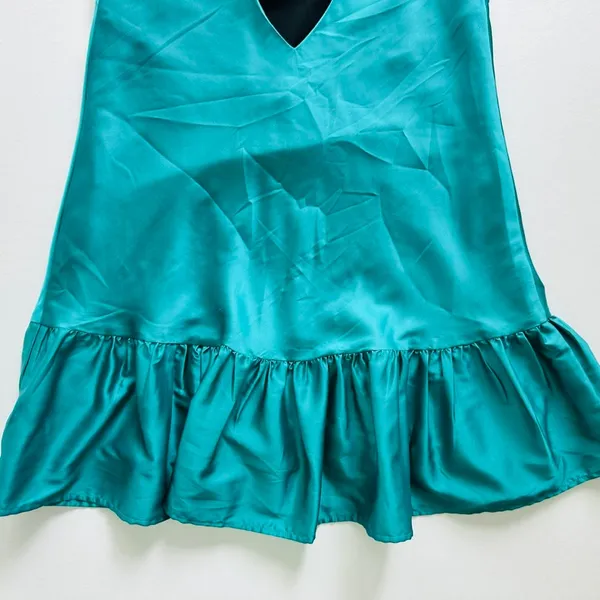 Hemline Rita Miin Ruffle Dress Emerald Green Size Medium Satin Cocktail Party - Image 6