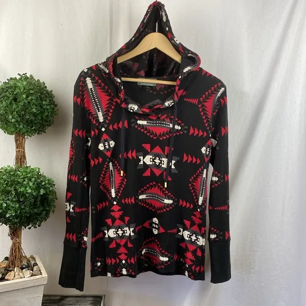 Ralph Lauren Black & Red Tribal Print Long Sleeve Hoody Sweater L - Image 3
