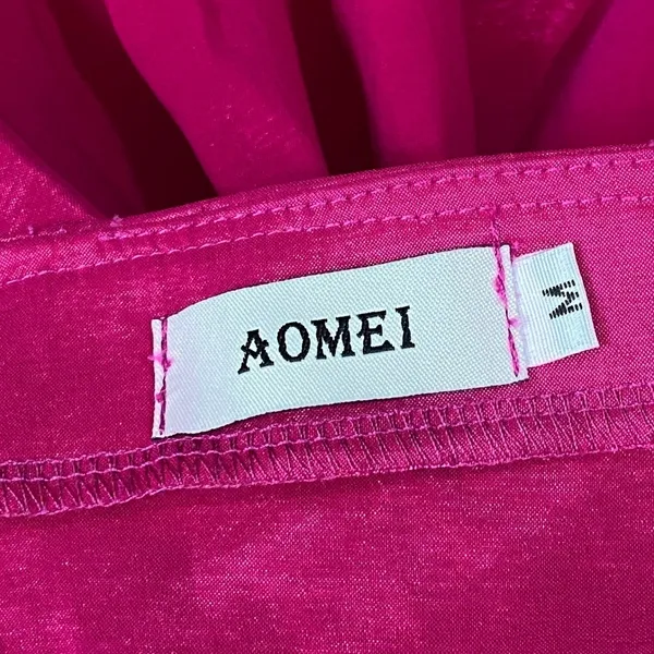 AOMEI Fuchsia Satin Oversized Bow Dress M Off Shoulder Cocktail Party Barbiecore - Image 3