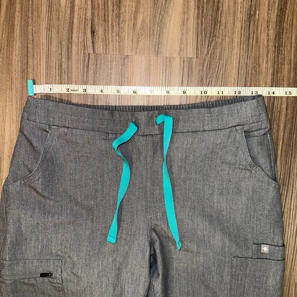 FIGS Yola Technical Collection Gray Scrub Pants Teal Drawstring‎ XS/T - Image 7