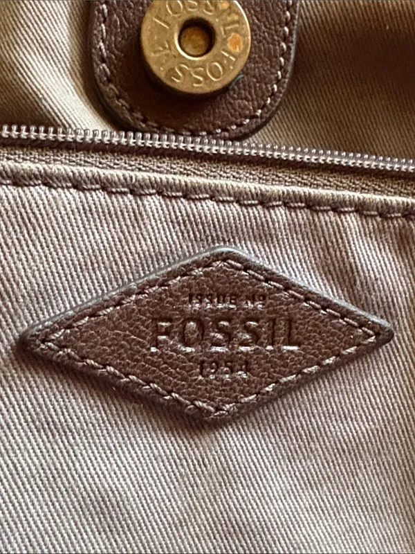 FOSSIL Gwen Shopper Tote Chocolate Brown Leather/Suede Shoulder Bag Convertible - Image 5
